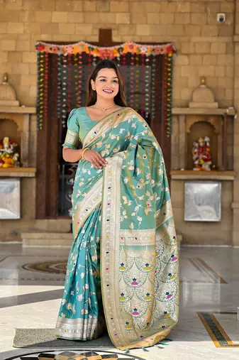 Soft Silk Blend saree with zari weaving meenakari design