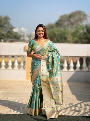 Soft Silk Blend saree with zari weaving meenakari design 4