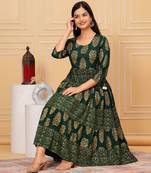 Lunar green gold printed rayon anarkali gown