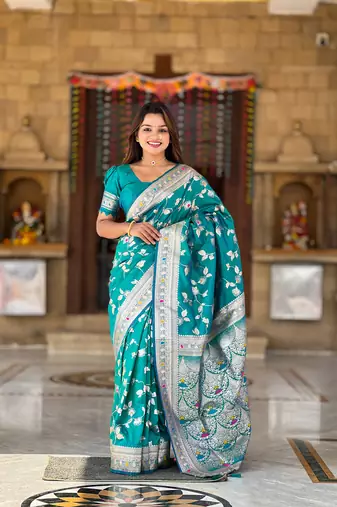 Soft Silk Blend saree with zari weaving meenakari design