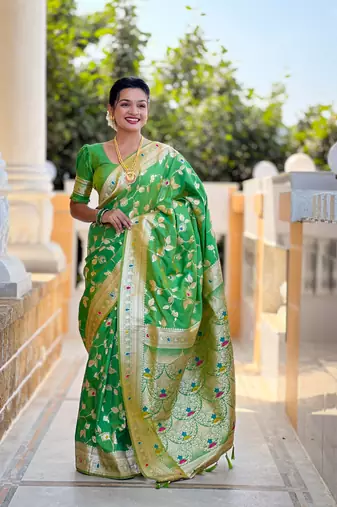 Soft Silk Blend saree with zari weaving meenakari design