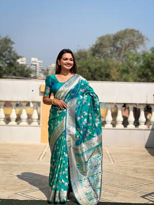 Soft Silk Blend saree with zari weaving meenakari design 5