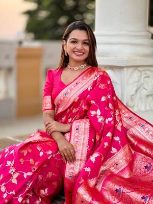 Soft Silk Blend saree with zari weaving meenakari design 5