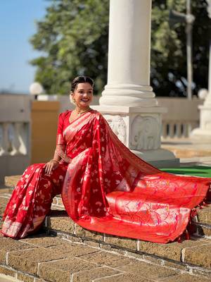 Soft Silk Blend saree with zari weaving meenakari design 5