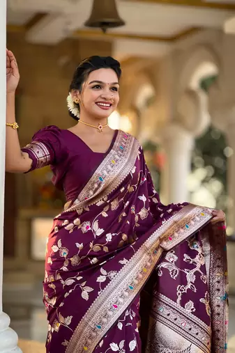 Soft Silk Blend saree with zari weaving meenakari design