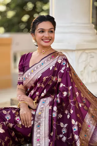 Soft Silk Blend saree with zari weaving meenakari design
