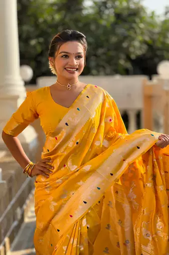 Soft Silk Blend saree with zari weaving meenakari design