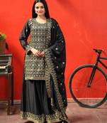 Black Heavy Chinon Suit With Sequence Embroidered Work