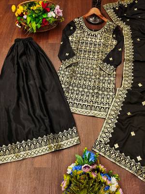 Black Heavy Chinon Suit With Sequence Embroidered Work 5