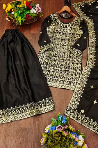 Black Heavy Chinon Suit With Sequence Embroidered Work