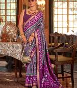 grey polyester viscose silk blend patola printed saree