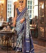 grey polyester viscose silk blend patola printed saree