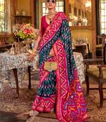 dark blue polyester viscose silk blend patola printed saree