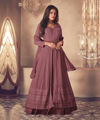 Dark Rose Gold Georgette Sequins Embroidered Wedding Wear Skirt Kameez 1