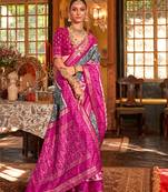 grey polyester viscose silk blend patola printed saree