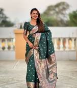 Green soft Silk Blend saree with zari weaving meenakari design