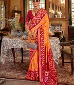 orange polyester viscose silk blend patola printed saree