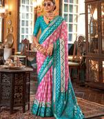 pink polyester viscose silk patola printed saree