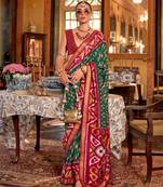 green polyester viscose silk patola printed saree