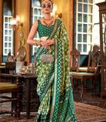 olive green polyester viscose silk patola printed saree