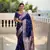 Navy blue soft Silk Blend saree with zari weaving meenakari design