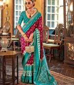 maroon polyester viscose silk patola printed saree