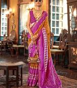 orange polyester viscose silk patola printed saree