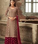 Fawn embroidered georgette semi stitched straight palazzo suit