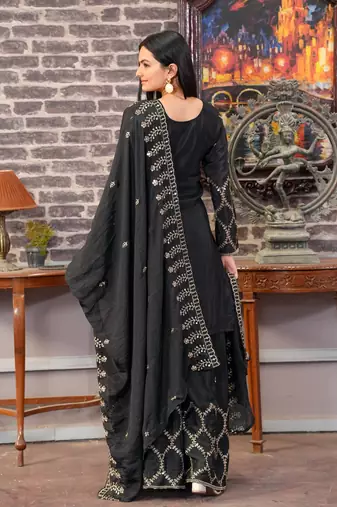 Heavy Chinon Suit With Sequence Embroidered Work