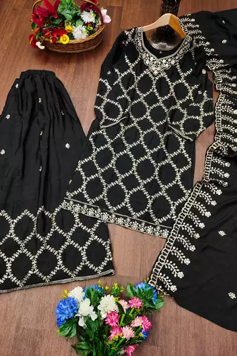 Heavy Chinon Suit With Sequence Embroidered Work
