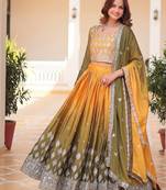 yellow Designer chinnon silk lehenga choli with dupatta 