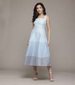 Blue eloise jacquard long dress by label ritu kumar