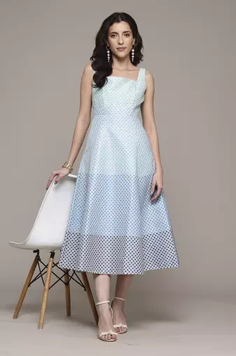 Blue eloise jacquard long dress by label ritu kumar