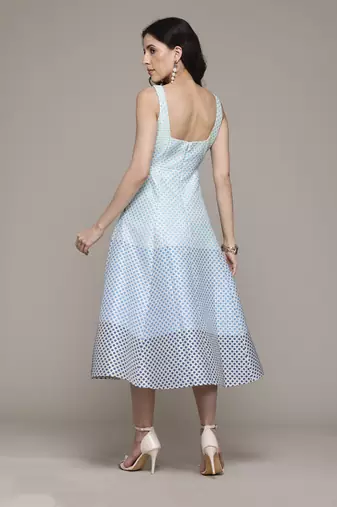 Blue eloise jacquard long dress by label ritu kumar