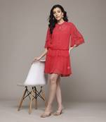 Red priscilla short dress with camisole by label ritu kumar