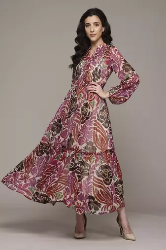 Multi color felix long dress with camisole by label ritu kumar