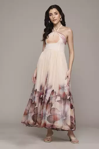 Peach evie maxi dress by label ritu kumar