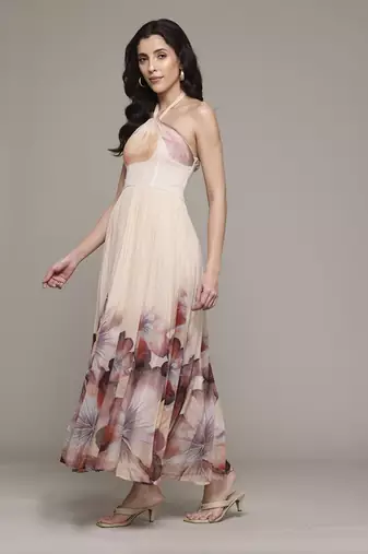 Peach evie maxi dress by label ritu kumar
