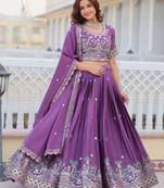 purple Handwork silk ready to wear lehenga set
