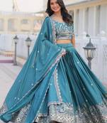 aqua blue Handwork silk ready to wear lehenga set