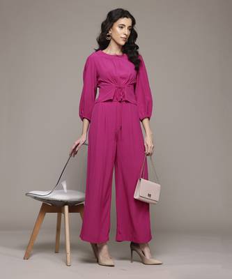 Fuchsia enora solid top with pant co-ord set by label ritu kumar 1