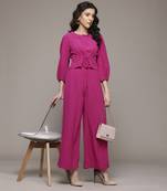 Fuchsia enora solid top with pant co-ord set by label ritu kumar