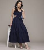 Navy dorena long dress by label ritu kumar