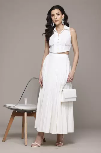 White dorena top with skirt co-ord set by label ritu kumar
