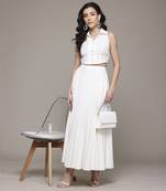 White dorena top with skirt co-ord set by label ritu kumar