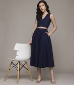 Navy dorena top with skirt co-ord set by label ritu kumar