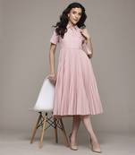 Pink core pleated shirt dress by label ritu kumar