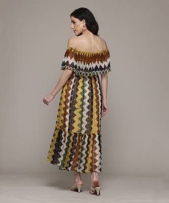 Multi color auriane off-shoulder long dress by label ritu kumar 2
