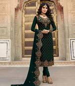 Maahi Styles Georgette Floral Embroidered Dark Green Salwar Set