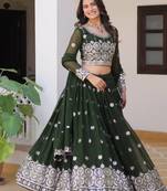 dark green Heavy work georgette lehenga choli with dupatta 